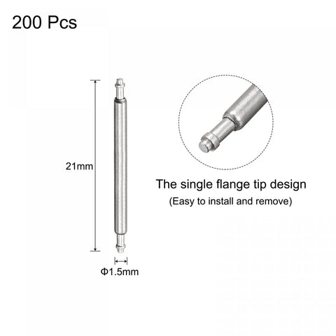 Premium Grade Stainless Steel Watch Band Pins 19mm Single Flange Spring Bars showing 21mm length and 1.5mm width for strap swaps.