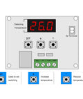Digital Temperature Controller Module W1209 12V DC With 10A Relay showing display, buttons, and terminals for DIY projects.
