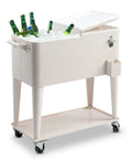 80 Quart Rolling Ice Chest Cooler Cart For Patio Parties Party Ready Stand Up Beverage Trolley With Shelf Beige Finish