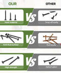 Comparison of Tough As Nails Heavy Duty Drywall Screws Six By Two Inch Phillips Self Tapping Fasteners with inferior screws.