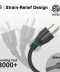Heavy Duty Outdoor Extension Cord 25 Foot Waterproof 16 Gauge 3 Conductor Black Power Cable 13A 1625W SJTW ETL Listed