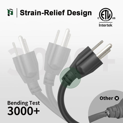 Heavy Duty Outdoor Extension Cord 25 Foot Waterproof 16 Gauge 3 Conductor Black Power Cable 13A 1625W SJTW ETL Listed