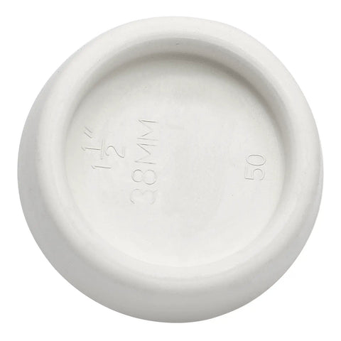 Top view of heavy duty rubber drain plug, measuring 42x38x12mm, for 1.5 to 1.6 inch pipes in white.