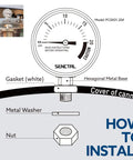 20 Psi Pressure Cooker Gauge Replacement With 2 Inch Dial, Stainless Steel Case, Three Eighths Inch UNC Lower Mount, IP67 Waterproof, Gasket, Washer And Nut, For Steam Canner And Pressure Cooker, Rugged Build And Easy Read diagram