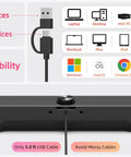 Rear view of HiFi Computer Soundbar For Desktop PC And Mac USB Plug In Wired External Speakers With RGB Gaming Lights showing USB connections.