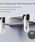 Close-up of heavy-duty aluminum curtain track with self-lubricating nano quiet rollers for noise reduction and smooth operation.