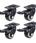 Rock Solid 1.5 Inch Caster Wheels 4 Pack Heavy Duty Industrial Swivel Trolley Casters With Brakes Dead Silent Pu Rubber No Sweat Rolling For Tables Chairs black swivel casters with brake