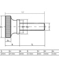 M6 X 25mm Flat Knurled Head Thumb Screws Heavy Duty Fully Threaded Machine Bolts diagram showing dimensions and specifications.