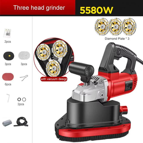 Pro Grade Concrete Floor Polisher Belt Sander Ground Grinder 5580W Motor with three diamond plates and vacuum design.