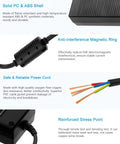 24V DC Power Supply 5A AC Adapter with solid PC and ABS shell, anti-interference magnetic ring, and reinforced stress point.