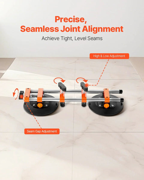 Front view of VEVOR seam setter two-pack with 6-inch vacuum suction cups and orange clamps for tile seam joining and leveling
