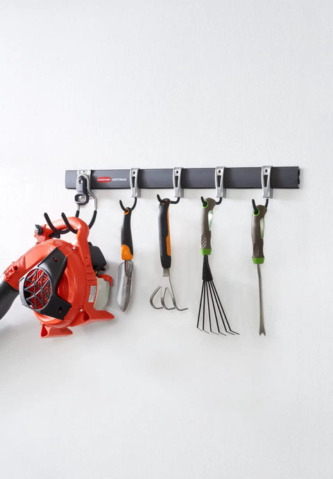 FastTrack Garage Hook Kit And Tool Organizer With All In One Rail For Wall Shed And Garden Storage 6 Piece Heavy Duty Hooks Movable With Locking Grippers on wall