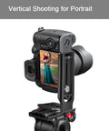 Versatile DSLR L Bracket for quick portrait to landscape swaps with camera setup for vertical shooting on stabilizer