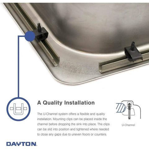 Close-up of Dayton Single Bowl Drop In Stainless Steel Bar Sink 17 By 21 Inches 22 Gauge Pro Grade ADA Compliant Above Counter Installation