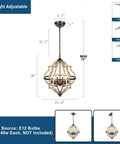 Geometric Orb 6-Light Farmhouse Chandelier With Stardust Finish And Rustic Oak Wood Open Orb Frame, dimensions shown