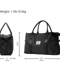 Versatile Travel Gym Bag For Women With Wet Pocket Carry On Duffle Tote Luggage For Gym Weekender And Overnight Trips shown with dimensions