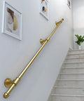 Heavy Duty Wrought Iron Wall Mount Grab Rail Kit For Indoor Outdoor Stair Safety Support Rustproof Banister Handle, gold finish.