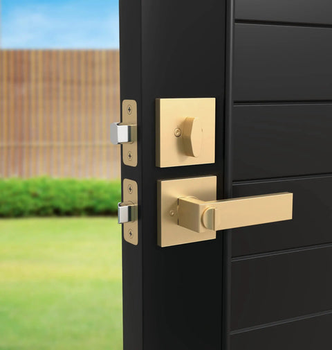 Entry Door Handle Lever And Deadbolt Combo Set With Heavy Duty Locking Levers Single Cylinder Deadbolt For Left Or Right Handed Doors Satin Brass Finish Built Tough For Home Security And Easy Installation.