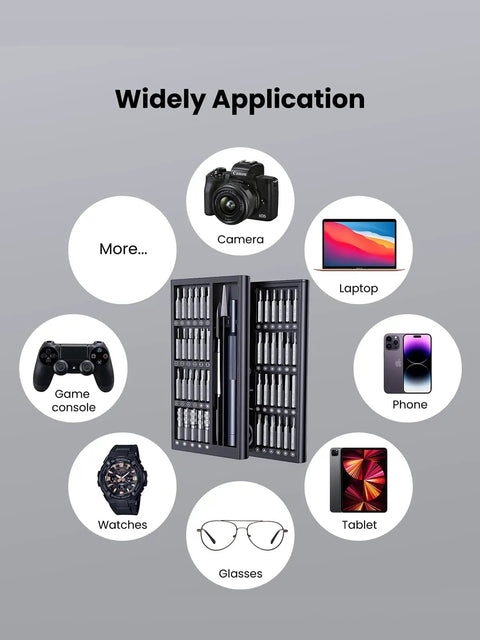 50 In 1 Precision Screwdriver Set For Electronics Magnetic Mini Repair Kit with camera, laptop, phone, console, watches and glasses.