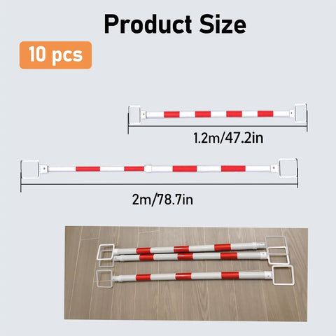 Built Like A Tank Retractable Traffic Cone Barriers With Snap Lock Posts For Parking Lots And Job Sites Heavy Duty Plastic Warning Markers For Construction Zones And Driveways Zero Fuss Setup Guaranteed product size showing 1.2m and 2m poles with red stripes.