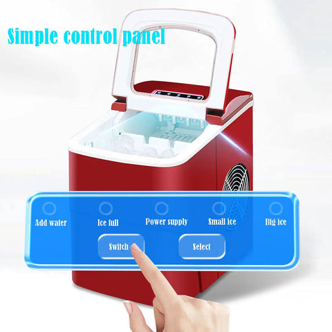 Compact Portable Ice Maker With Lightning Fast Freeze And Whisper Quiet Motor Runs Smooth For Home Bars and Tiny Spaces shows simple control panel.