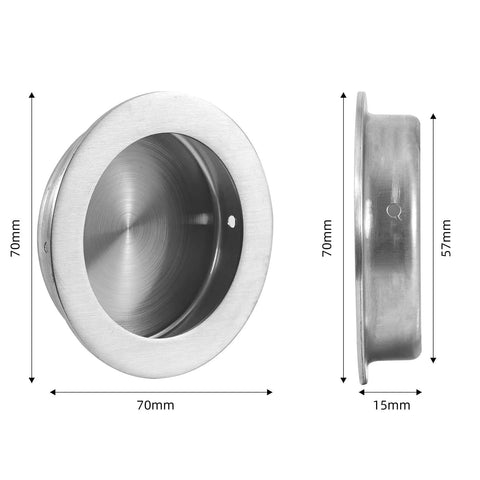 Recessed Pocket Door Pull Handles 2 3 4 Inch Round Finger Flush Pulls Brushed 304 Stainless Steel dimensions 70mm x 15mm