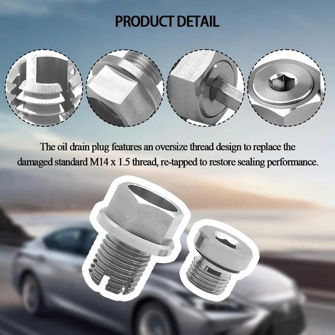 Fix Leaky Oil Pan Fast With This Awesome Oversized Stainless Steel Piggyback M14 1.5 Drain Plug That Seals Tight Like A Boss Perfect For Sedans And Motorcycles With Included Wrench Washer And O Ring. stainless steel M14x1.5 oil drain plug with washer, shown with thread detail