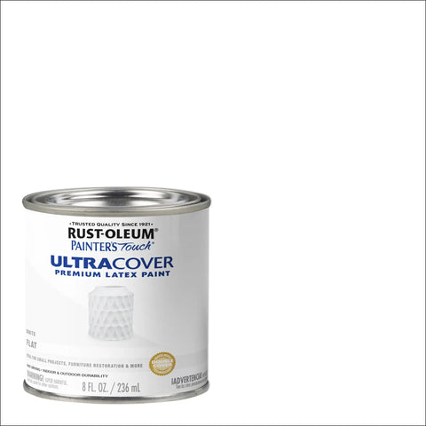 Painter's Touch Latex Paint Flat White Half Pint Eight Fluid Ounce Water Based Indoor Outdoor Coating For Wood Metal Plaster Masonry