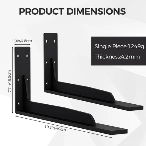 Product dimensions of Heavy Duty L Shelf Brackets Matte Black Stainless Steel Floating Shelf Mounts For Wood Shelves 19.3 Inch 4.2mm