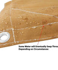 Close-up of Tan 16 Foot By 20 Foot Heavy Duty Tarp 12 Oz Polyester Water Resistant with double stitched seams and eyelet