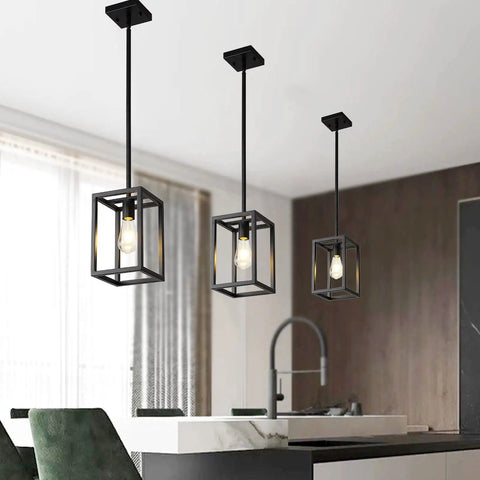 Black Pendant Light For Dining Room And Kitchen Island, Dope 1 Light Modern Hanging Fixture above a kitchen island, industrial design