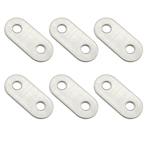 No Fuss Heavy Duty Straight Flat Corner Braces 50 Piece Metal Joining Plates With Mounting Screws Easy Install Shelf And Desk Repair Brackets in a close-up view.