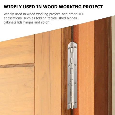 Heavy Duty Stainless Steel Continuous Piano Hinge For Jewelry Boxes And Wooden Cabinets With Folding Design And Pre Drilled Holes 7.86 Inch Silver Built To Withstand Constant Use mounted on wooden cabinet