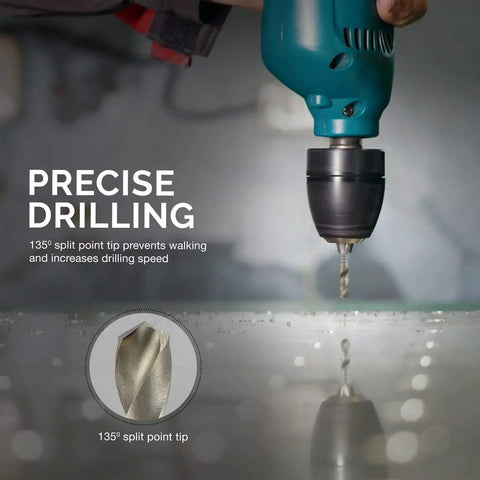 Stubby Drill Bit Set For Metal, Five Piece One Quarter Inch Quick Change Hex Shank, M2 High Speed Steel in action