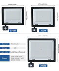 JUDYSSY Led Flood Light Pir Motion Sensor 150W, 200W, and 300W with motion sensor, IP66 waterproof, aluminum material.