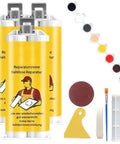 Fast Drying Tile Repair Glue Kit For Cracks And Chips On Tile Stone Porcelain Countertops And Bathtubs DIY Friendly With 8 Pigment Blend To Match Surfaces Strong Bond That Stands Up To Heavy Foot Traffic Complete 3 Piece Kit with pigment, applicator, and tools.