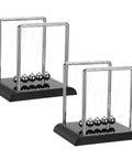 Two Pack Newtons Cradle Pendulum Desk Toy With Five Balance Balls Gravity Ball Office Decor Cool Physics Toy For Adults Men Home Gift Great Desk Ornament For Study Or Office Decor And Conversation Starter Gift Idea featuring polished steel balls on black bases.
