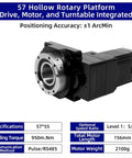 57x76mm Hollow Rotary Actuator With RS485 Pulse Drive, Beefy 14.5 Nm Output Torque, 1 Arcmin Backlash, Nema23 Stage