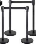 Four Piece Pro Grade Crowd Control Stanchion Set With 6.6 Ft Retractable Belt Black Barrier With Concrete And Metal Base Built To Last