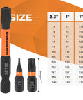 36 Piece Torx Bit Set With Tamper Resistant Security Star Bits T5 Through T40 In S2 Steel length variations chart