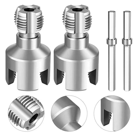 Go-To Portable Internal And External Pipe Threading Tool Kit For 1/2-Inch And 3/4-Inch Plastic Water Pipes, Carbon Steel Dual-Function Design With Clean Thread Cutting For Leak-Proof Plumbing. Carbon steel pipe threading kit with two threading heads and handles