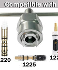Cartridge Puller Tool For Faucets Removal Compatible With 1200 1222 1225 80993 Brass And Plastic Cartridges No Sweat DIY Faucet Repair Kit With Easy Grip For Quick Removal, shown with 1220, 1222, and 1225 cartridges