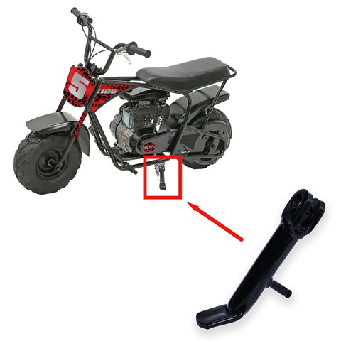 Black Spring Loaded Mini Bike Kickstand For Monster Mega Moto MMB80 MMB105 Coleman RB100 105cc Motovox MBX10 Side View