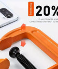 Beefy 2 Inch C Clamp Heavy Duty Steel Clamp for Woodworking Welding and Building with Rust Resistant Body and Anti Slip Screw for a Rock Solid Grip on Wood Metal Shelves Benches and All DIY Projects, orange clamp close-up