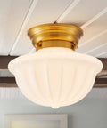 Gold Finish Schoolhouse Light Fixture 9 Inch Retro Vibe Modern Mid Century Semi Flush Mount Ceiling Light With Opal Milk Glass Shade