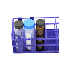 Three Pack Blue Plastic Test Tube Racks With 21 Holes Each, 30mm Hole Diameter, Detachable Lab Rack Holder With Safe Smooth Edges