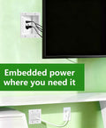 Wall Mounted TV Cord Hider Kit With Dual Outlet In-Wall Cable Management installed behind TV, cables neatly organized