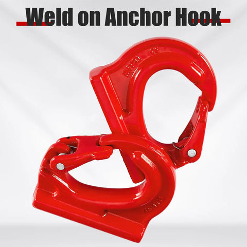 3 Ton Weld On Anchor Hook Set Alloy Steel G80 Built Tough Heavy Duty Lifting Hook For Wrecker Crane Tractor And Rigging 6600 Lbs Working Load 2 Pack Perfect For Slings And Industrial Lifting, red weld-on anchor hook close-up