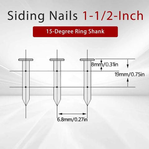 Diagram of 3600 Count 1-1/2 Inch By 0.090 Inch Ring Shank Stainless Steel Siding Nails 15 Degree Collated Wire Coil