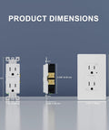 GFCI Outlet 20 Amp 125 Volt Self Test, Tamper Resistant Receptacle With LED Indicator, Decorator Wall Plate and Screws dimensions